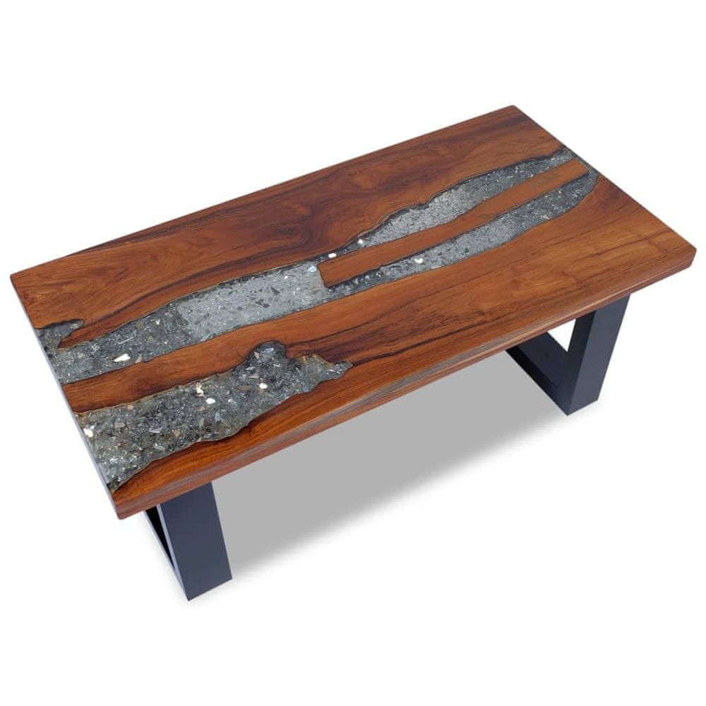 Petromila vidaXL Konferenčný stolík z teakového dreva a živice, 100 x 50 cm